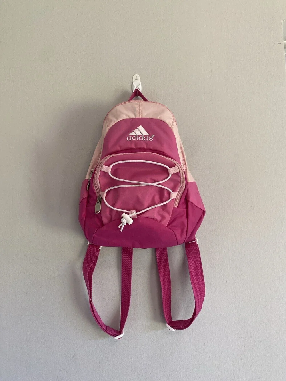 Adidas Pink Mini Backpack White Bungee Front Zip